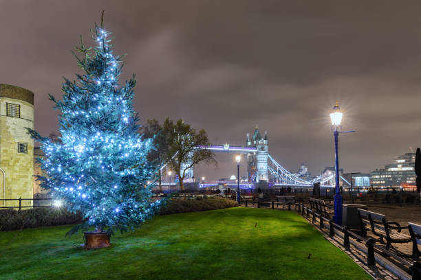 istock View to the Tower Bridge in London with a Christmas tree in front 1045033354