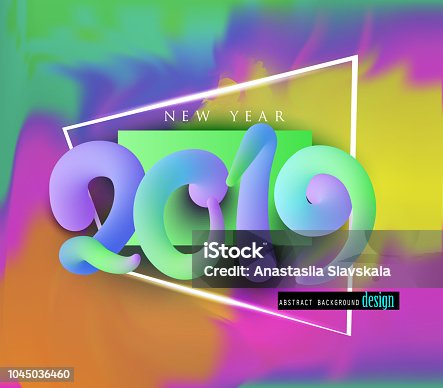 istock New year 2019 poster with colorful volume letters and background. Vector illustration 1045036460