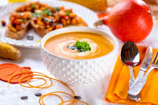 istock Fresh Pumpkin Soup with Pumpkin Brushetta 1045044416