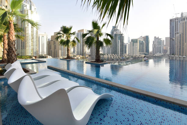 istock Beautiful Relaxing Inifinte Pool in Dubai Apartment 1045045080