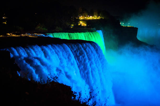 istock NIagara falls illuminated with color lights at night 1045048300