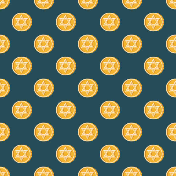 ilustrações de stock, clip art, desenhos animados e ícones de gelt hanukkah seamless pattern - gelt