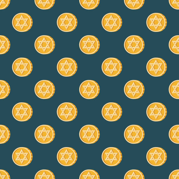 Gelt Hanukkah Seamless Pattern A cute flat design icon seamless pattern, which can be tiled on all sides. File is built in the CMYK color space for optimal printing and can easily be converted to RGB. No gradients or transparencies used, the shapes have been placed into a clipping mask. chocolate gelt stock illustrations