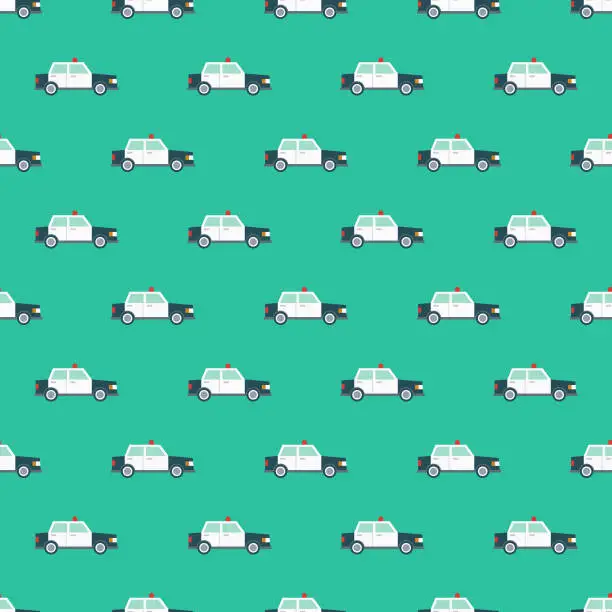 Vector illustration of Police Car Crime Seamless Pattern