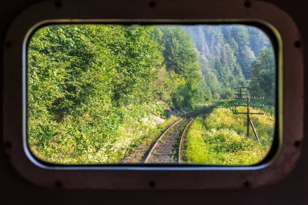 istock A view of the railway tracks through the train window. Horizontal frame 1045068994