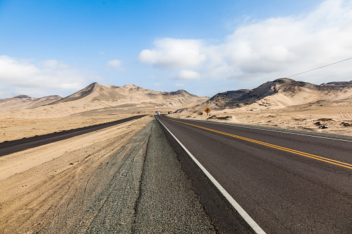 Pan-American Highway along the desert coast of Peru from Lima to Trujillo