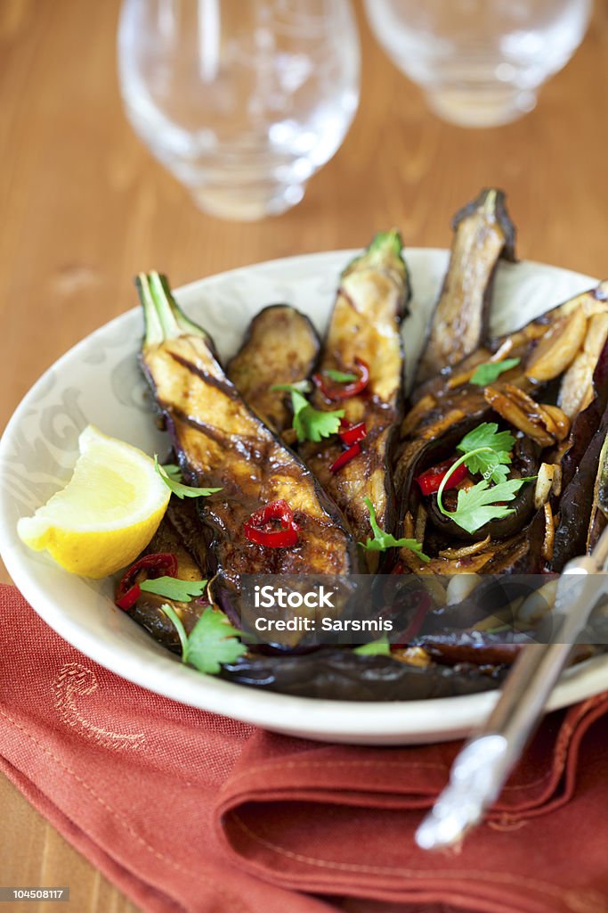 grilled aubergines  Barbecue - Meal Stock Photo