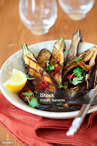 Grilled Aubergines Stock Photo - Download Image Now - Barbecue - Meal, Chili Pepper, Color Image