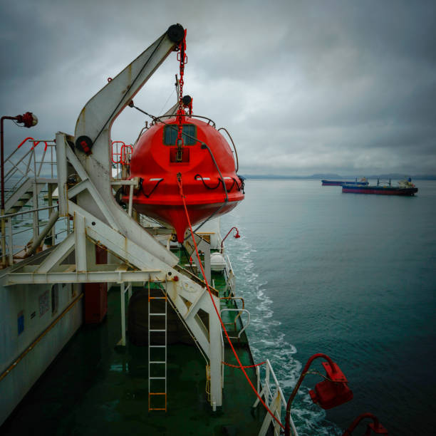 lifeboat of big roro vessel during navigation