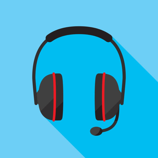 Headset Icon Flat Vector illustration of a headset against a blue background in flat style. hands free device illustrations stock illustrations
