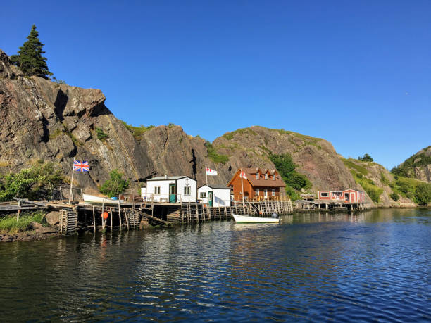 An interesting view of the small fishing village and local brewery of Quidi Vidi, just outside St. John's Newfoundland and Labrador, Canada stock photo