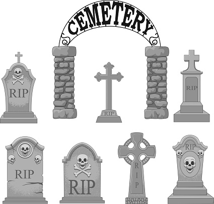 Vector illustration of Cartoon gravestones collection set
