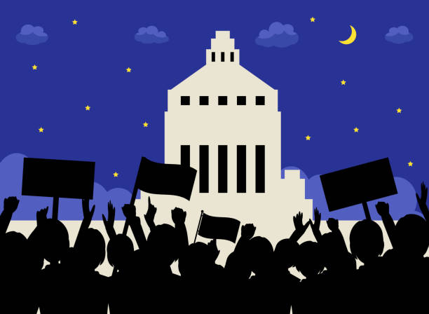 istock silhouette illustration crowd of protest people with flags 1045152022