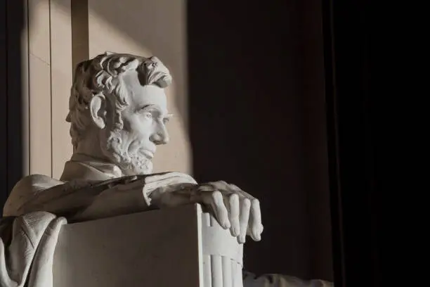 Close up Abraham Lincoln Statue at Memorial monument Washington DC