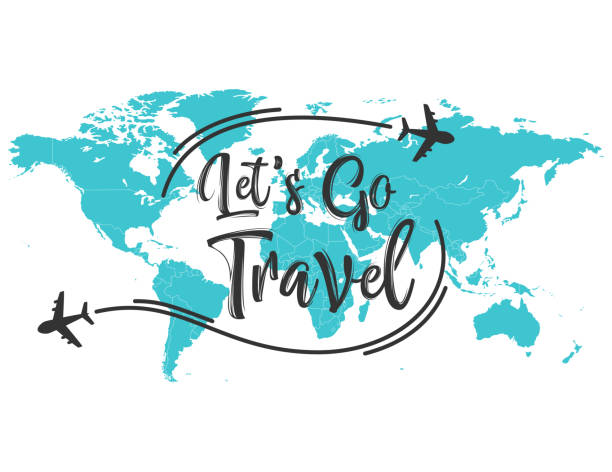 ilustraciones, imágenes clip art, dibujos animados e iconos de stock de let ' s go travel inscripción cita - travel