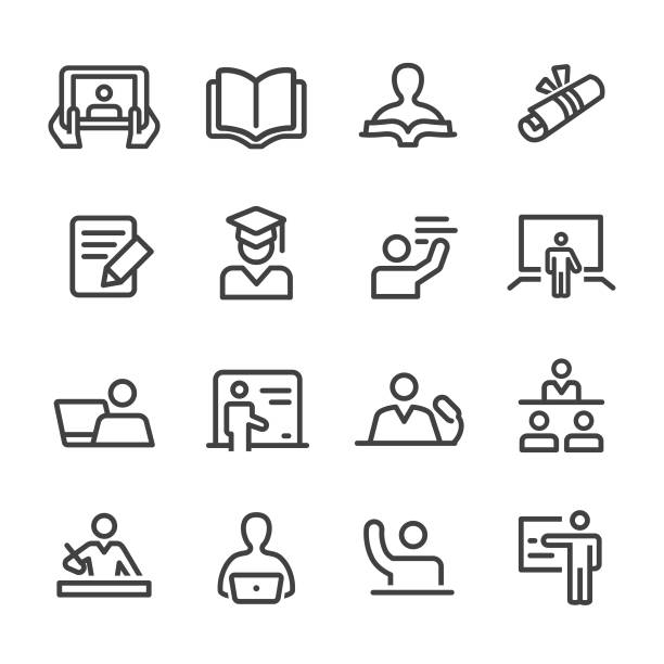 Teacher and Student Icons - Line Series Teacher, Student, Education classroom icons stock illustrations