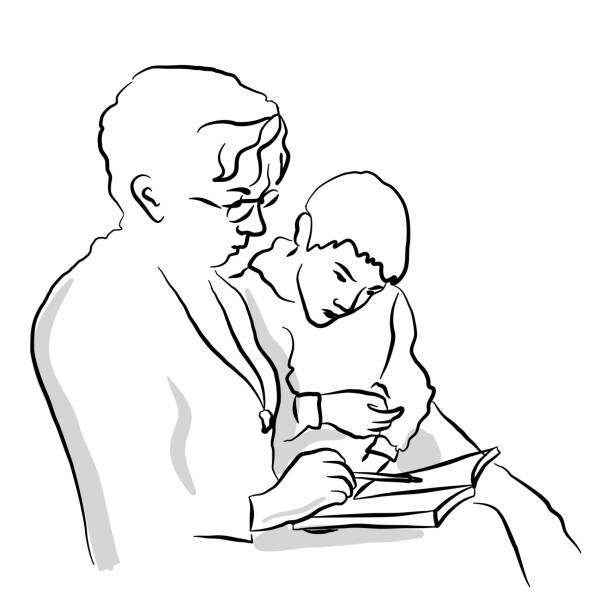 ilustrações de stock, clip art, desenhos animados e ícones de mom reading for her child - woman with glasses reading a book