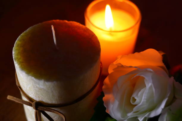 istock White flowers and candles 1045213320