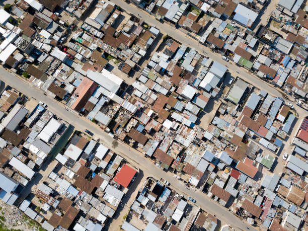 Aerial overhead township in South Africa Township shacks aerial in South Africa soweto stock pictures, royalty-free photos & images