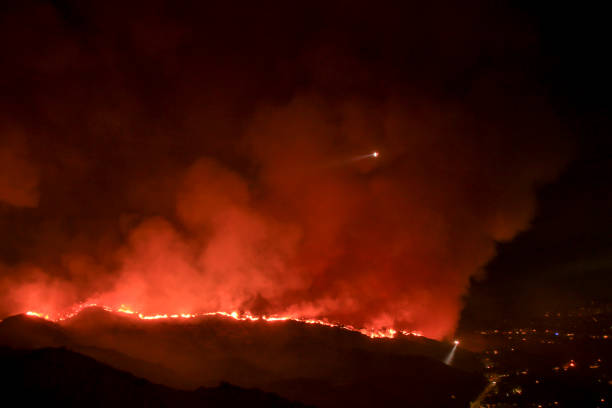 California wildfire at night