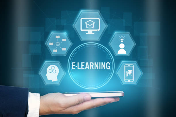 istock Businessman showing E-learning concept with line icon,Creative design for banner. 1045221874