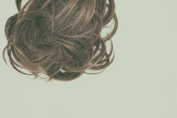 istock Curly brown hair isolated with vintage effect. Bottom copy space. 1045224758