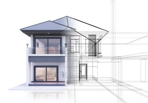 Photo of house three dimensional sketch drawing