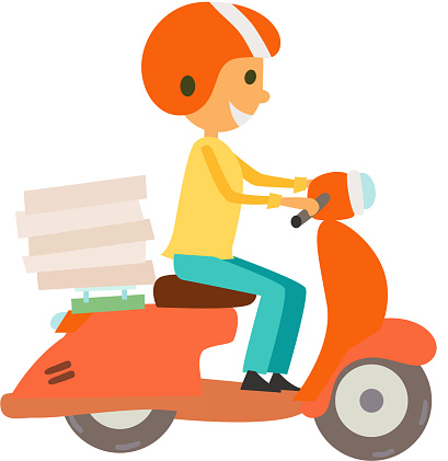 Cartoon Boy With Motorbike Pizza Delivery Vector Stock Illustration -  Download Image Now - Aromatherapy, Biker, Box - Container - iStock