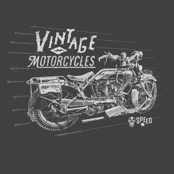 Vintage Motorcycle Poster Vector illustration. All colours are layered and grouped separately. The icons are available in more detail and in stroke form from my iStock folio. Easily editable. motorcycle drawings stock illustrations