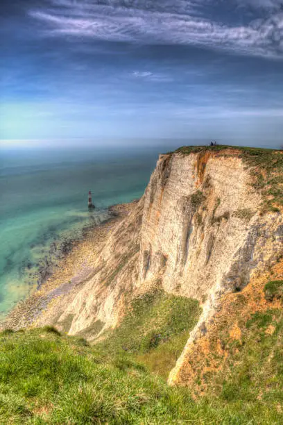 Beachy Head East Sussex England UK with lighthouse in colourful HDR