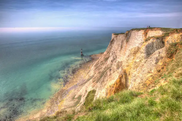Beachy Head East Sussex England UK with lighthouse in colourful HDR