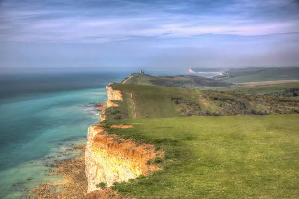 South Downs National Park coast path between Beachy Head and Seven Sisters in hdr