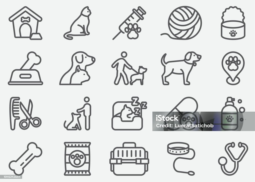 Husdjur och djur linje ikoner - Royaltyfri Hund vektorgrafik