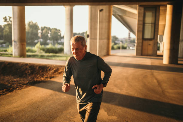 Senior jogging in the city