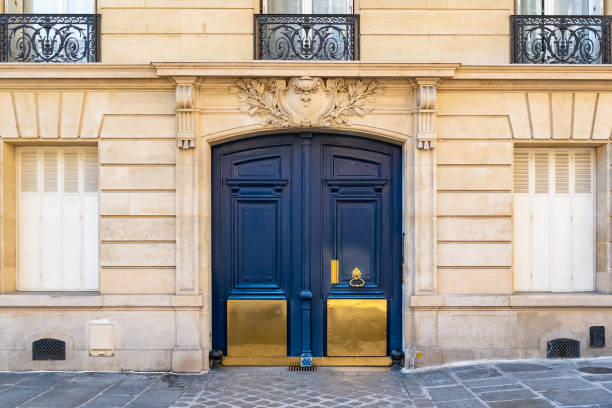Paris, old wooden door boulevard des Batignolles, beautiful entry porch
