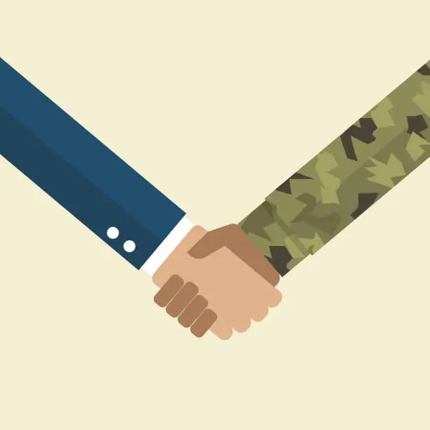 Vector illustration of Handshake businessman and soldier
