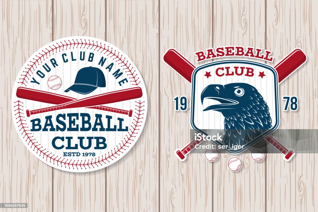 Baseball club badge. Vector illustration. Concept for shirt or logo, print, stamp or tee. Set of baseball club badge. Vector illustration. Concept for shirt or logo, print, stamp, patch or tee. Vintage typography design with baseball bats, cap, eagle and ball for baseball silhouette. Baseball - Sport stock vector