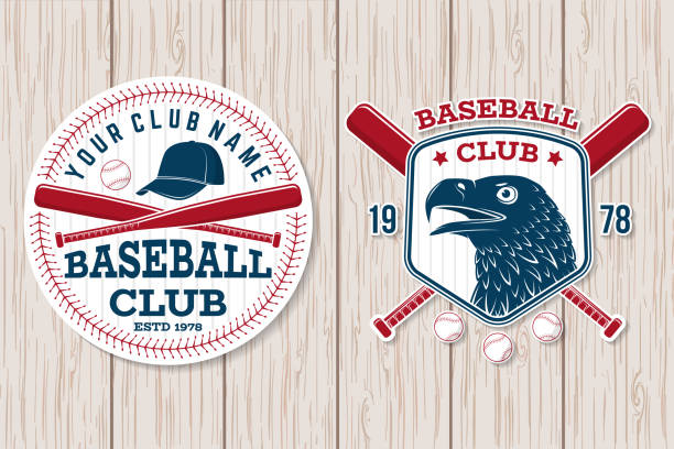 Baseball club badge. Vector illustration. Concept for shirt or logo, print, stamp or tee. Set of baseball club badge. Vector illustration. Concept for shirt or logo, print, stamp, patch or tee. Vintage typography design with baseball bats, cap, eagle and ball for baseball silhouette. cross match stock illustrations