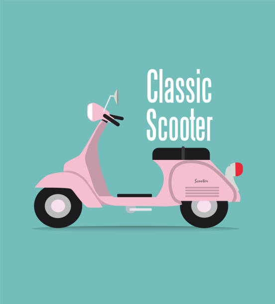 vintage pink classic scooter of Vector Illustration