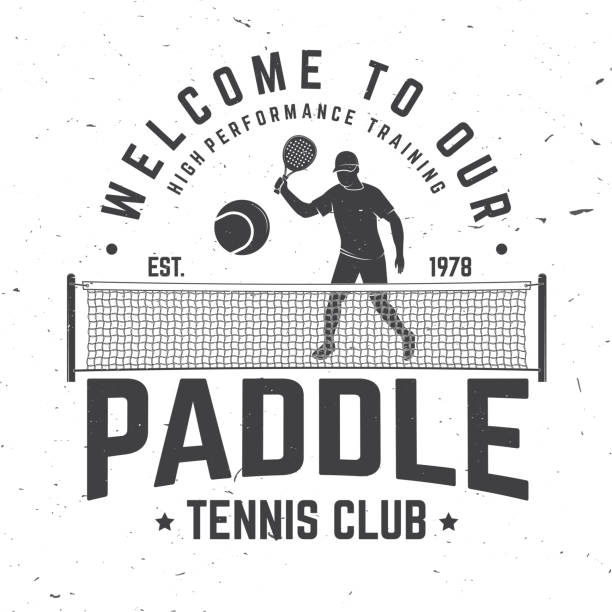 illustrations, cliparts, dessins animés et icônes de bienvenue à notre badge de paddle tennis club, emblème ou du signe. illustration vectorielle. - tennis club