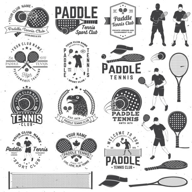 illustrations, cliparts, dessins animés et icônes de ensemble d’insigne de paddle tennis, emblème ou signe. illustration vectorielle. concept pour la chemise, impression, timbre ou té. - tennis club