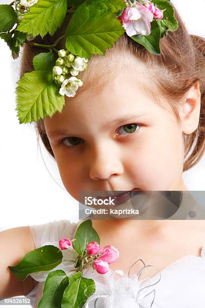 Маленькая Девочка С Apple Blossom — стоковые фотографии и другие картинки Белый - Белый, Белый фон, Вертикальный