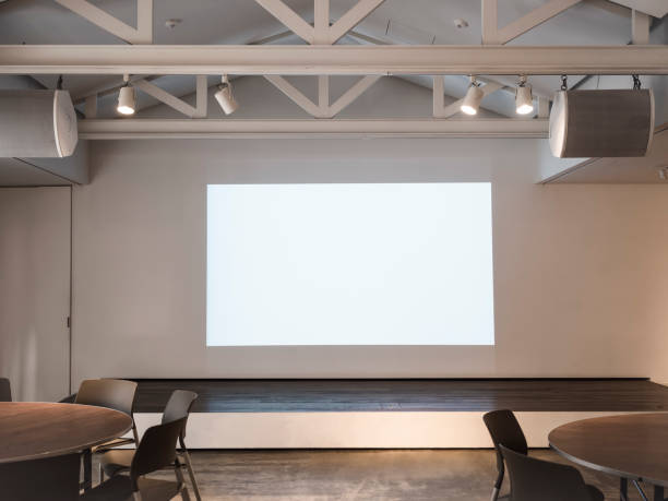 istock Mock up Screen Meeting room with table and seats 1045263030