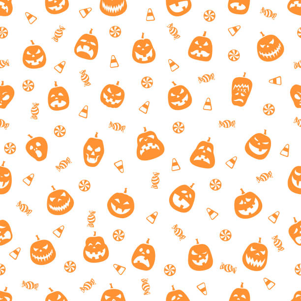 Halloween Pumpkin Seamless Pattern Halloween orange festive seamless pattern halloween patterns stock illustrations