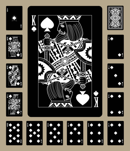 ilustrações de stock, clip art, desenhos animados e ícones de spades suit black playing cards - people gambling line art casino