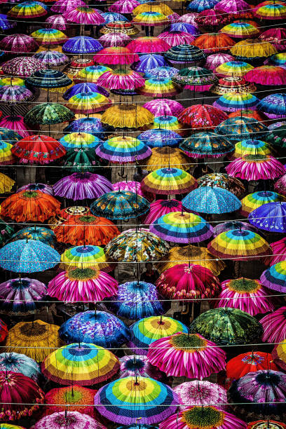 istock Umbrellas on the desert 1045283292