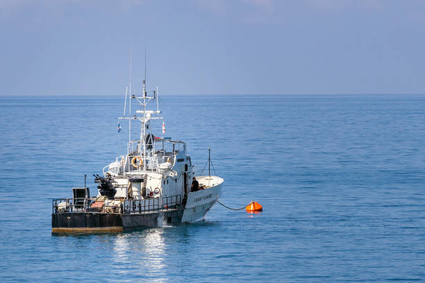 White black coast guard vessel at sea.