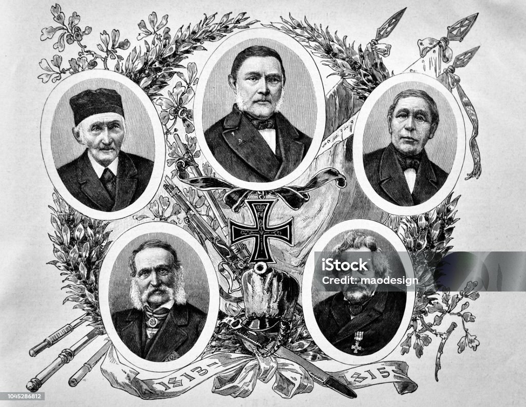 Portraits of Prussian dignitaries - 1895 1895 stock illustration