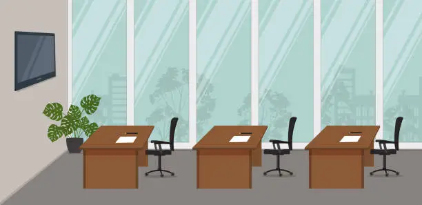 Vector illustration of Office room for business trainings and seminars. Conference hall