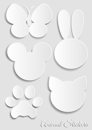 Set of white stickers in the shape of animals. Vector illustration.